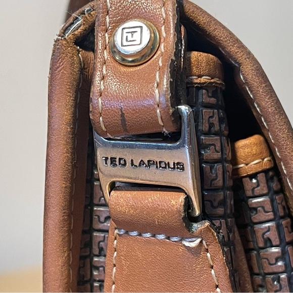 Ted Lapidus Paris Vintage 80s Monogram Leather Crossbody Bag flap closure - Picture 11 of 16